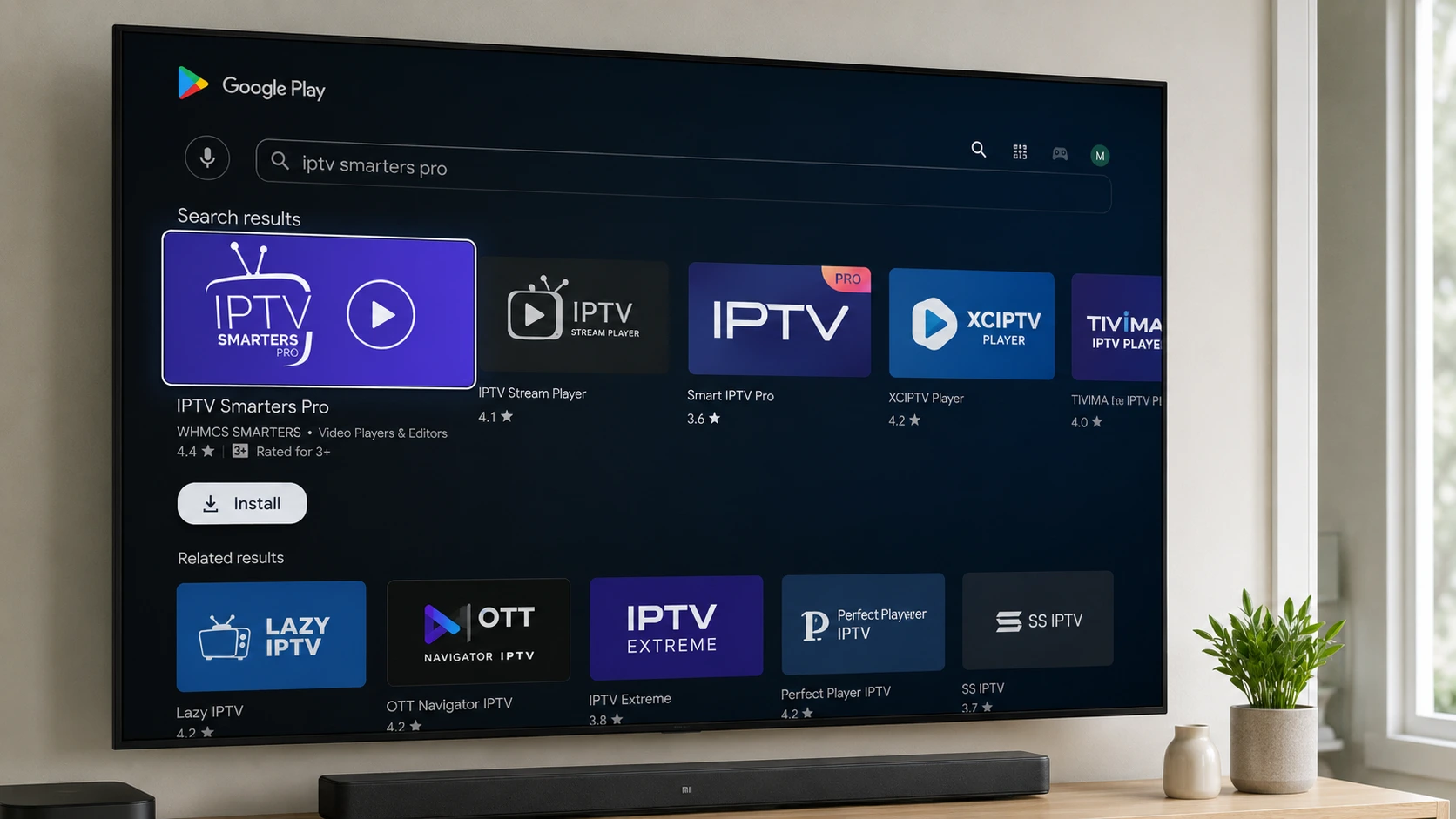 Installing IPTV Smarters Pro from the Google Play Store on Android TV