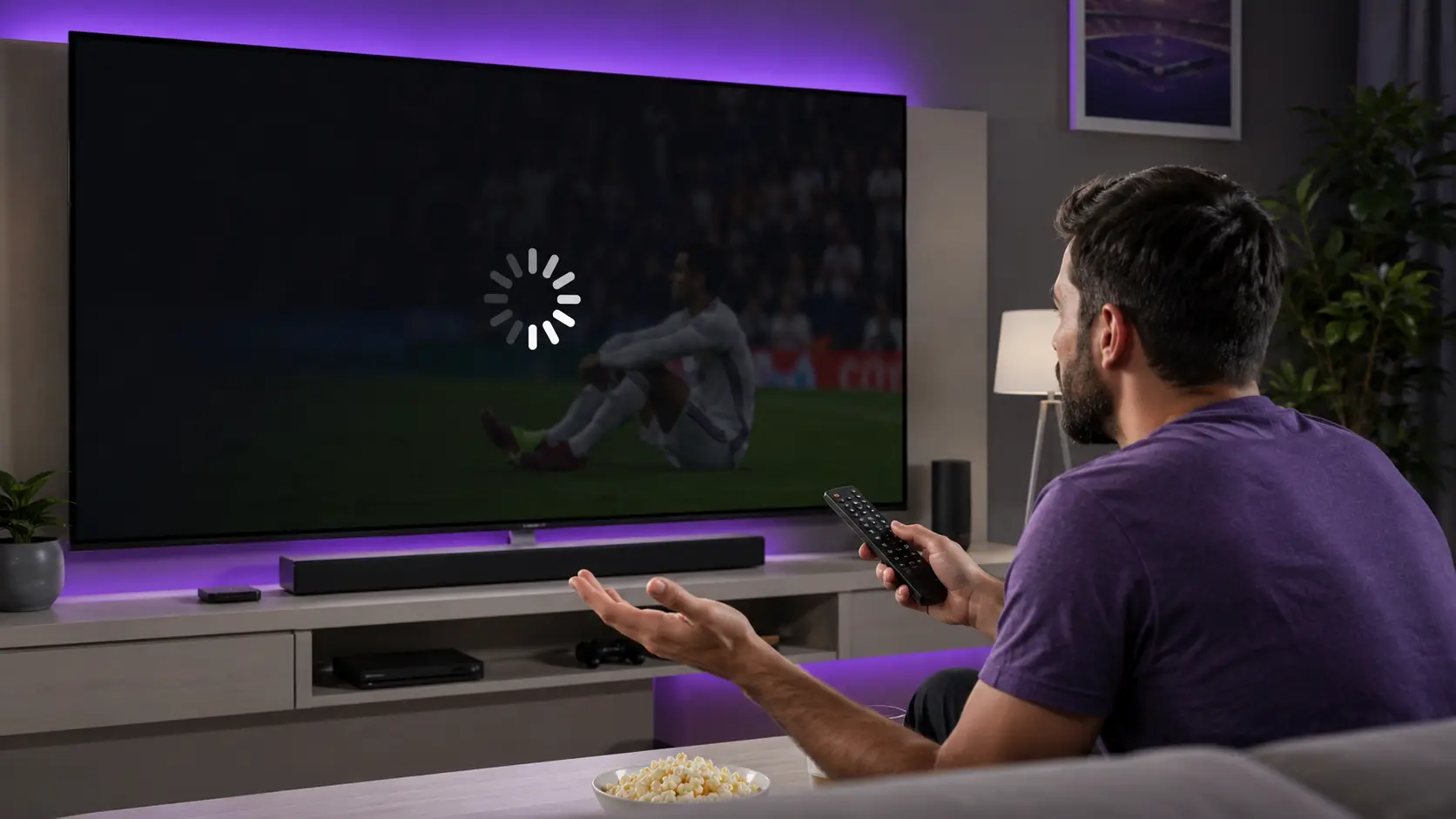 IPTV buffering loading spinner on a TV screen