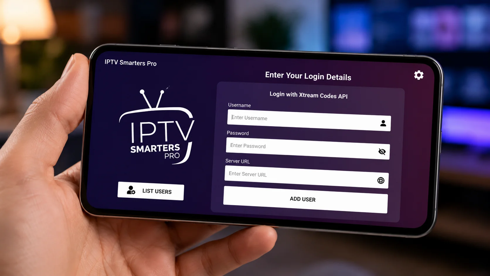 IPTV Smarters Pro Xtream Codes login screen on an Android phone