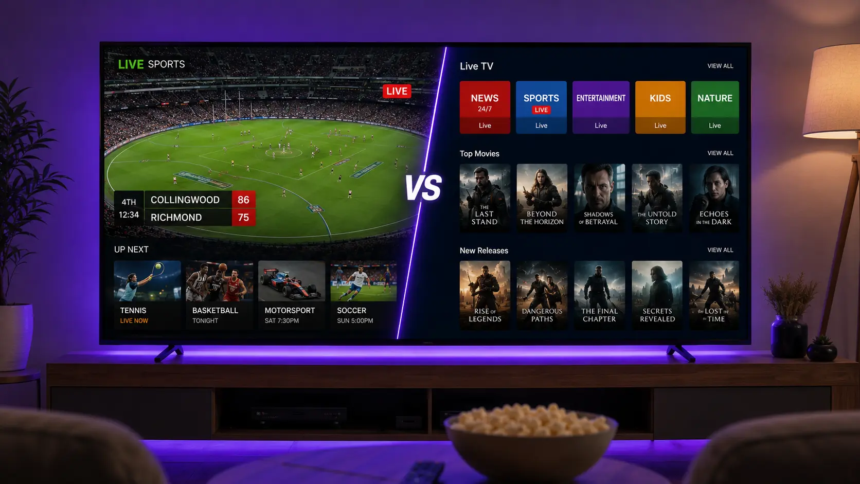 Kayo vs IPTV comparison on a Smart TV in Australia