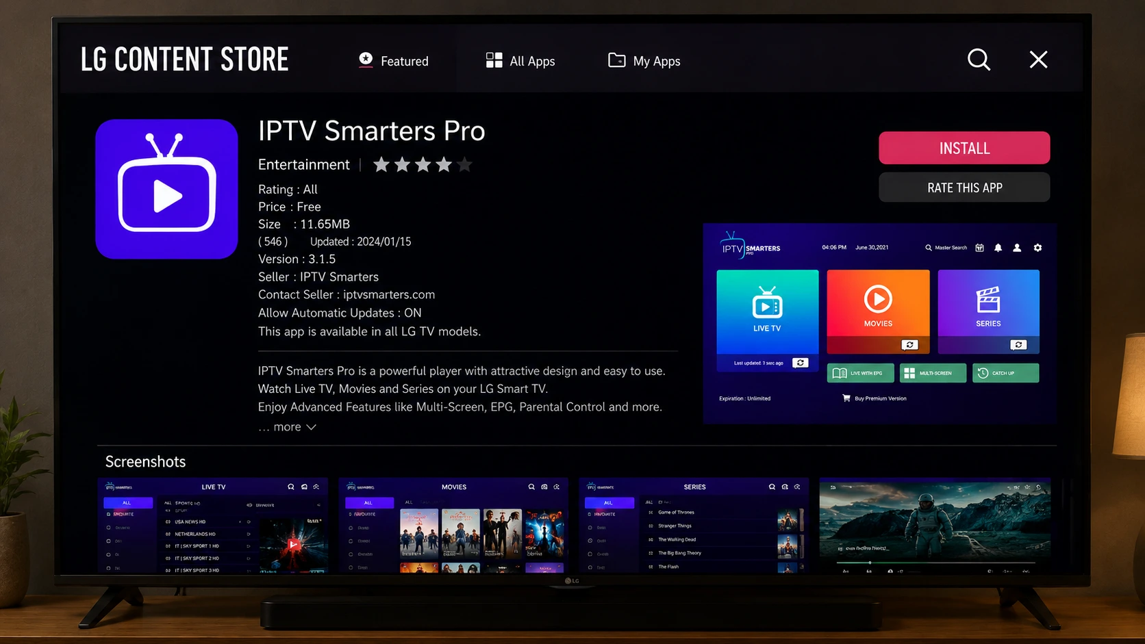 Installing IPTV Smarters Pro from the LG Content Store on an LG Smart TV