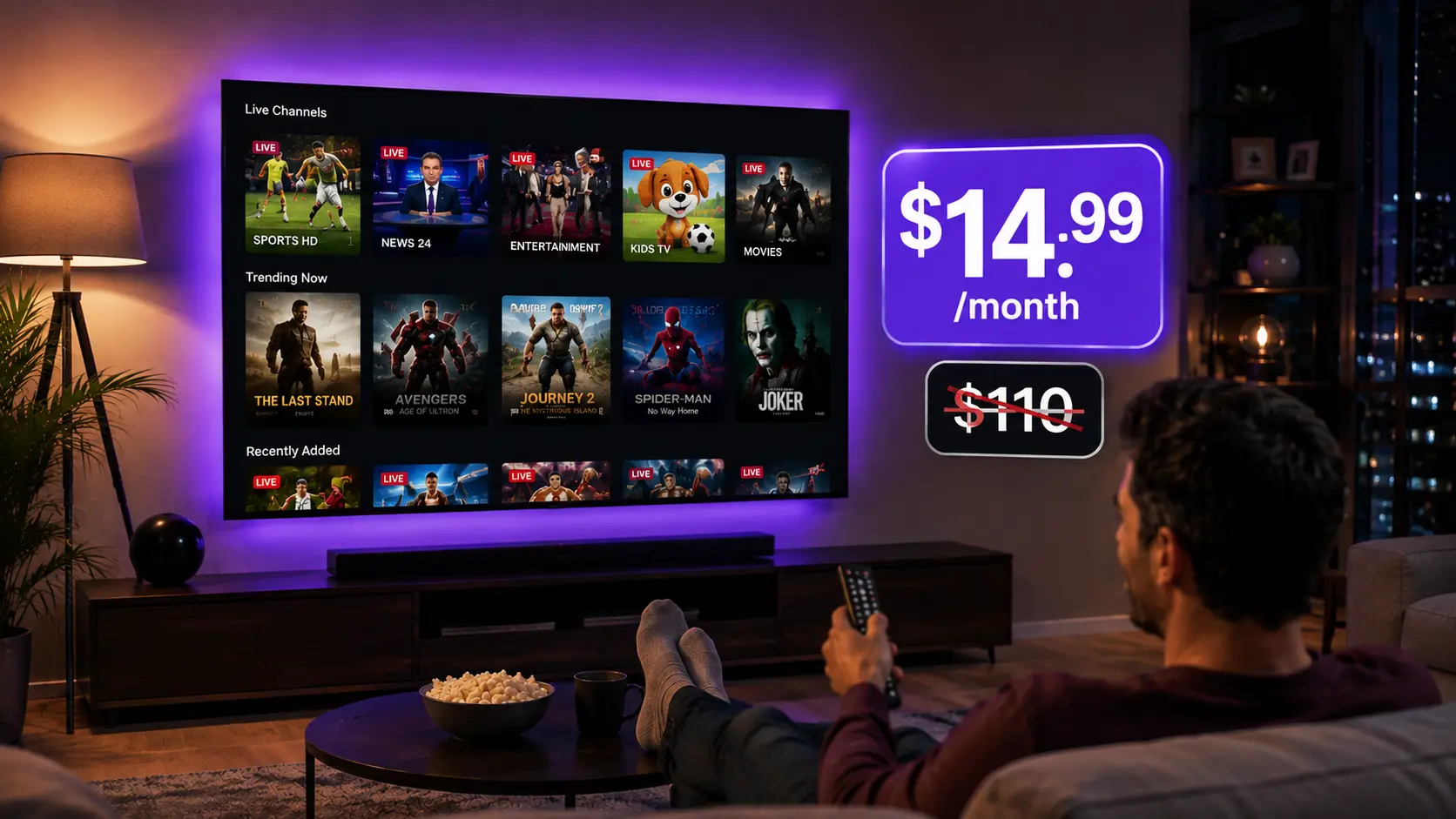 Cheap IPTV Australia — a TV showing channels with a low price tag